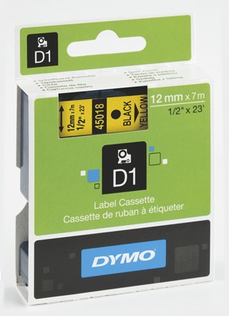 Tape DYMO D1 12mm x 7m sort på gul