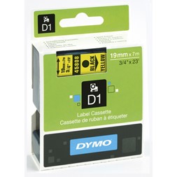 Tape DYMO D1 19mm x 7m sort på gul