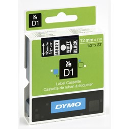 Tape DYMO D1 12mm x 7m hvit på sort