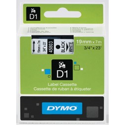 Tape DYMO D1 19mm x 7m sort på hvit