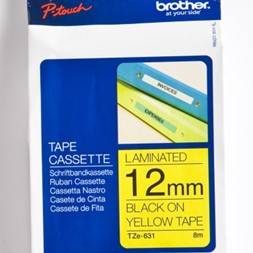 Tape BROTHER TZE631 12mmx8m sort på gul