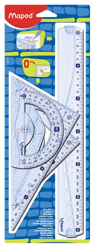 Linjal MAPED sett linjal/2vinkl./transp.